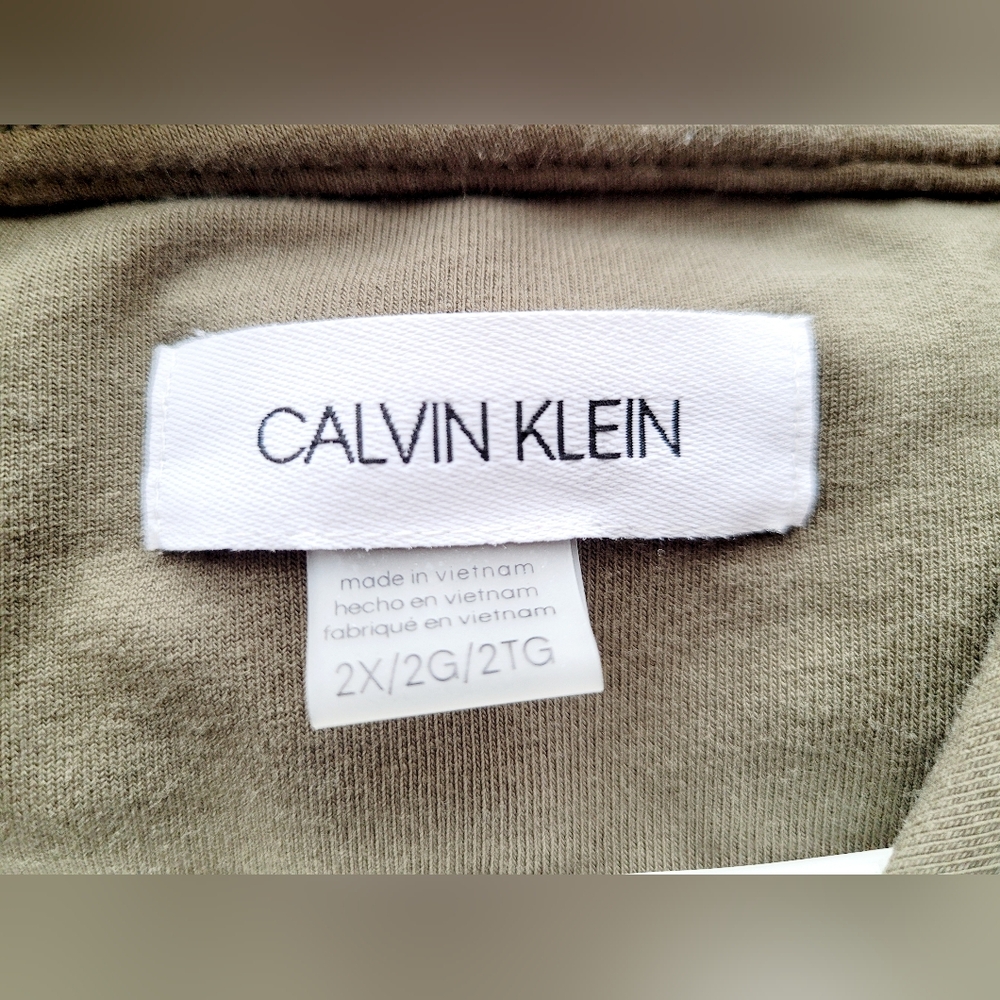 Calvin Klein Khaki/Olive Green Hooded Dress with Gold Logo Stretch Cotton 2X - Picture 2 of 15
